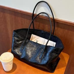 Retro Black Tote Bag Women Faux Crocodile Embossed Leather Large Capacity Shoulder Bag Ladies Fashion Commute Versatile Handbag