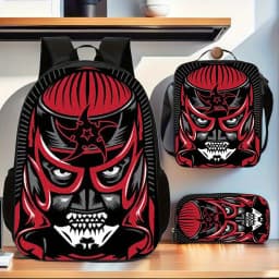 Lucha Libre Wrestler 3pcs Backpack Collection, Featuring a Spacious Casual Double-Shoulder Backpack, a Pencil Case, And a Messen
