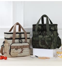 Camouflage outdoor double-layer picnic bag, portable insulated bag, large-capacity camping lunch bag, outdoor ice bag, lunch box