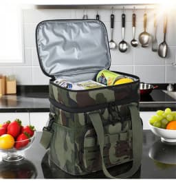 Camouflage outdoor double-layer picnic bag, portable insulated bag, large-capacity camping lunch bag, outdoor ice bag, lunch box