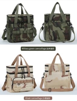 Camouflage outdoor double-layer picnic bag, portable insulated bag, large-capacity camping lunch bag, outdoor ice bag, lunch box