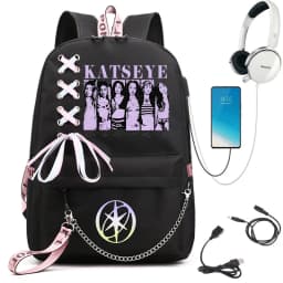 Girl Group Katseye Graphic School Backpack for Teen USB Port School Bags Women Y2K Laptop Computer Bag Student Katseye Bagpack