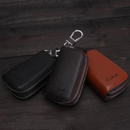 CONTACT'S Genuine Leather Car Key Wallets Fashion Key Holder Housekeeper Keys Organizer Double Zipper Keychain Case Key Pouch