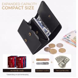 Pomelo Best Men Genuine Leather Bifold Slim Wallet Vintage Bronze Snap Card Holder with Coin Pocket Small Purse Gift for Men