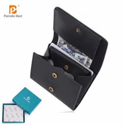 Pomelo Best Men Genuine Leather Bifold Slim Wallet Vintage Bronze Snap Card Holder with Coin Pocket Small Purse Gift for Men