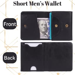 Pomelo Best Men Genuine Leather Bifold Slim Wallet Vintage Bronze Snap Card Holder with Coin Pocket Small Purse Gift for Men
