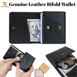 Pomelo Best Men Genuine Leather Bifold Slim Wallet Vintage Bronze Snap Card Holder with Coin Pocket Small Purse Gift for Men