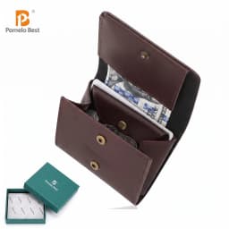Pomelo Best Men Genuine Leather Bifold Slim Wallet Vintage Bronze Snap Card Holder with Coin Pocket Small Purse Gift for Men