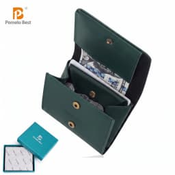 Pomelo Best Men Genuine Leather Bifold Slim Wallet Vintage Bronze Snap Card Holder with Coin Pocket Small Purse Gift for Men