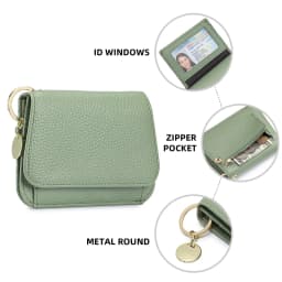 Women Genuine Leather Slim TriFold Wallet Credit Card Holder With Zipper Coin Pouch, ID Window & Keychain
