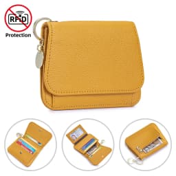Women Genuine Leather Slim TriFold Wallet Credit Card Holder With Zipper Coin Pouch, ID Window & Keychain