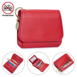 Women Genuine Leather Slim TriFold Wallet Credit Card Holder With Zipper Coin Pouch, ID Window & Keychain