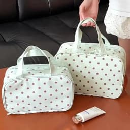 Mint Green Polka Dot Makeup Bag Large Capacity Three-Layer Partition Waterproof Storage Bag