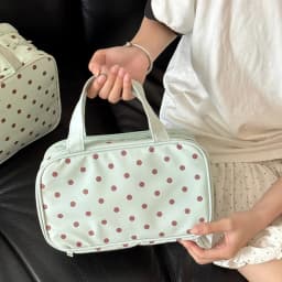 Mint Green Polka Dot Makeup Bag Large Capacity Three-Layer Partition Waterproof Storage Bag