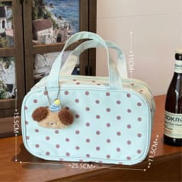 Mint Green Polka Dot Makeup Bag Large Capacity Three-Layer Partition Waterproof Storage Bag