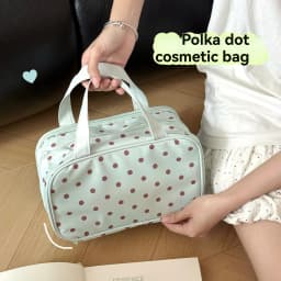 Mint Green Polka Dot Makeup Bag Large Capacity Three-Layer Partition Waterproof Storage Bag