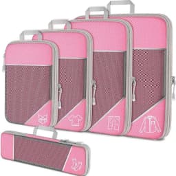 5 Pieces Travel Organizer Bag Set Clothes Compression Cubes For Plane Travel Essentials Storage Bags Suitcase Mesh Packing Cubes