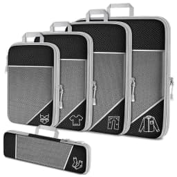5 Pieces Travel Organizer Bag Set Clothes Compression Cubes For Plane Travel Essentials Storage Bags Suitcase Mesh Packing Cubes