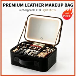 3 Color Train Case Mirror, White Portable Makeup Case Waterproof Organizer with Adjustable Dividers, Cosmetics Storage Case Gift