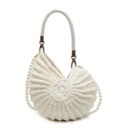 Handwoven Shell Handbag with Pearl Chain Strap, Large Capacity Boho Beach Bag for Women, Beige Summer Vacation Tote Bag, Ideal f