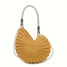 Handwoven Shell Handbag with Pearl Chain Strap, Large Capacity Boho Beach Bag for Women, Beige Summer Vacation Tote Bag, Ideal f