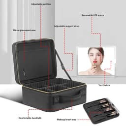 Portable LED Makeup Bag with Mirror Large Size Travel Cosmetic Case Multifunctional Beauty Organizer for Ladies