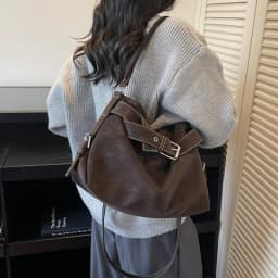 Large Capacity Soft Leather Tote Bag Fashion Belt Buckle Handbag New Shoulder Messenger Bag Retro Hot Girl Motorcycle Bag