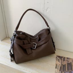 Large Capacity Soft Leather Tote Bag Fashion Belt Buckle Handbag New Shoulder Messenger Bag Retro Hot Girl Motorcycle Bag