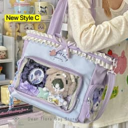 Y2K Cute Japanese Ins Ita Bag Lolita Girl Transparent Tote Crossbody Bag Large Capacity Casual Shoulder Bag DIY Display Handbags