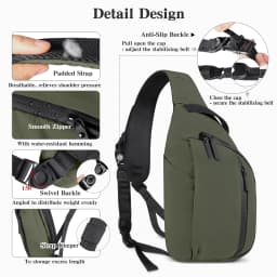 Outdoor Crossbody Bag Fashion Chest Bag For Men Sling Backpack Sports Shoulder Bag With Water Bottle Pocket Fits 11" Tablet