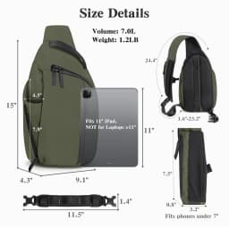 Outdoor Crossbody Bag Fashion Chest Bag For Men Sling Backpack Sports Shoulder Bag With Water Bottle Pocket Fits 11" Tablet