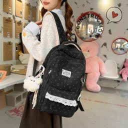 Women's Gray Corduroy Backpack Star Pattern Lace Plush Bear Charm Multi Pocket Adjustable Strap Casual Daily School Bag 2026