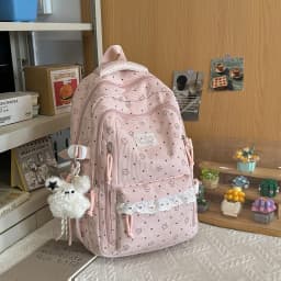 Women's Gray Corduroy Backpack Star Pattern Lace Plush Bear Charm Multi Pocket Adjustable Strap Casual Daily School Bag 2026