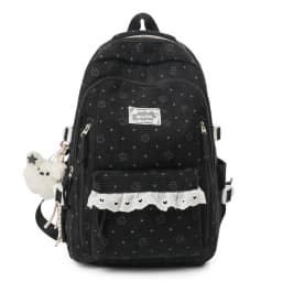 Women's Gray Corduroy Backpack Star Pattern Lace Plush Bear Charm Multi Pocket Adjustable Strap Casual Daily School Bag 2026