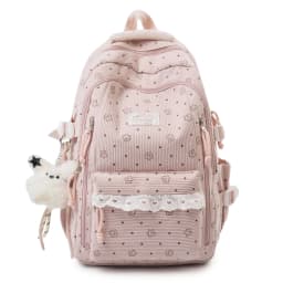 Women's Gray Corduroy Backpack Star Pattern Lace Plush Bear Charm Multi Pocket Adjustable Strap Casual Daily School Bag 2026