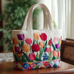 Vintage Women Quilted Tote Bag 2D Realistic Patterns Lightweight Travel Handbag Large Capacity Cotton Shopping Bag Lady Girl