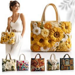 Vintage Women Quilted Tote Bag 2D Realistic Patterns Lightweight Travel Handbag Large Capacity Cotton Shopping Bag Lady Girl