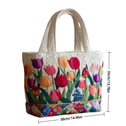 Vintage Women Quilted Tote Bag 2D Realistic Patterns Lightweight Travel Handbag Large Capacity Cotton Shopping Bag Lady Girl