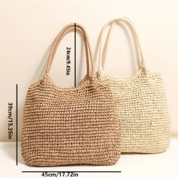 Women Shoulder Bag, Fashion Large Capacity Straw Tote Bag, Casual Solid Easy Handbag Purse for Vacation Outdoor Travel Camping