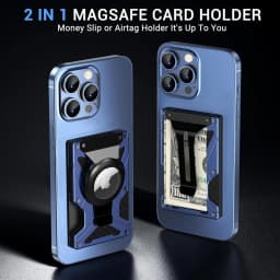 Magnetic Phone Wallet Compatible with Apple MagSafe-Metal Card Holder with AirTag Holder, RFID Blocking & Money Clip Mag Safe Wa
