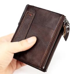 Genuine Leather RFID Wallet for Women Short Style Name Engraving Card Holder Retro Male Coin Pocket Double Zipper Unisex Wallet