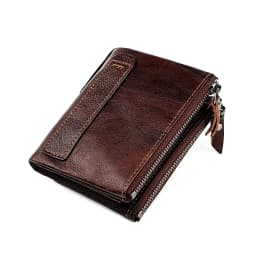 Genuine Leather RFID Wallet for Women Short Style Name Engraving Card Holder Retro Male Coin Pocket Double Zipper Unisex Wallet