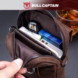 BULLCAPTAIN Crazy Horse Skin Men's Wearing Belt Phone Waist Bag Top Layer Cowhide Single Shoulder Crossbody Phone Bag