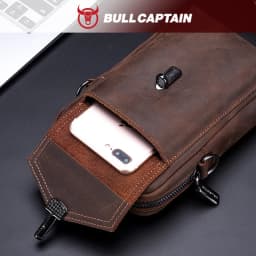 BULLCAPTAIN Crazy Horse Skin Men's Wearing Belt Phone Waist Bag Top Layer Cowhide Single Shoulder Crossbody Phone Bag