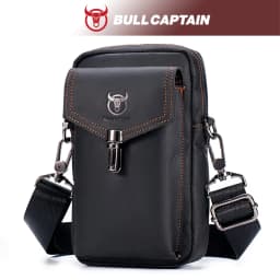 BULLCAPTAIN Crazy Horse Skin Men's Wearing Belt Phone Waist Bag Top Layer Cowhide Single Shoulder Crossbody Phone Bag