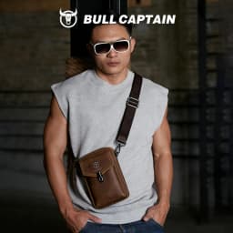 BULLCAPTAIN Crazy Horse Skin Men's Wearing Belt Phone Waist Bag Top Layer Cowhide Single Shoulder Crossbody Phone Bag