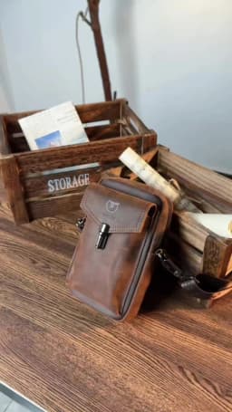 BULLCAPTAIN Crazy Horse Skin Men's Wearing Belt Phone Waist Bag Top Layer Cowhide Single Shoulder Crossbody Phone Bag