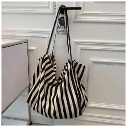 Large Capcity Korean Style Stripe Canvas Tote Bag Female Casual Simple Shoulder Bags Shopping Handbag Daily Totes Bag