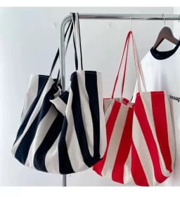 Large Capcity Korean Style Stripe Canvas Tote Bag Female Casual Simple Shoulder Bags Shopping Handbag Daily Totes Bag