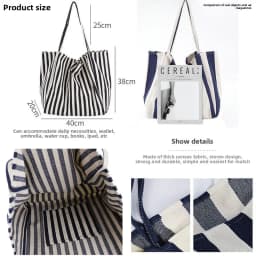 Large Capcity Korean Style Stripe Canvas Tote Bag Female Casual Simple Shoulder Bags Shopping Handbag Daily Totes Bag